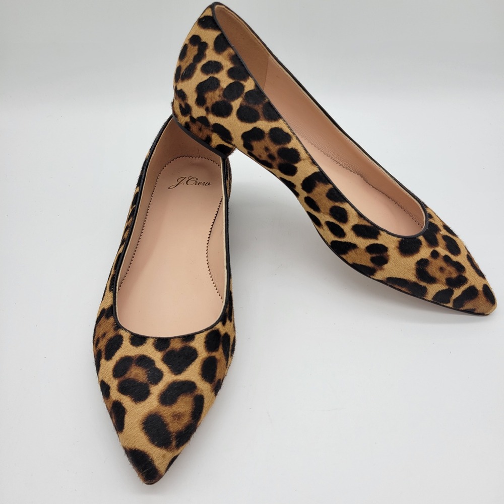 J.Crew Leopard Print Calf Hair Pointed Toe Flats Brown Black Tan Size 8 - 8.5